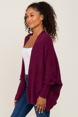 Plum Brushed Knit Dolman Sleeve Cardigan