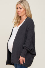 Charcoal Brushed Knit Dolman Sleeve Maternity Cardigan