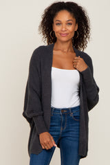 Charcoal Brushed Knit Dolman Sleeve Cardigan