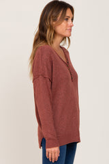 Rust Henley Slit Hem Top