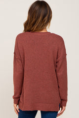 Rust Henley Slit Hem Top