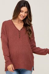 Rust Henley Slit Hem Maternity Top