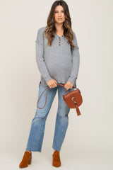 Heather Grey Henley Slit Hem Maternity Top