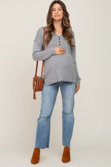 Heather Grey Henley Slit Hem Maternity Top