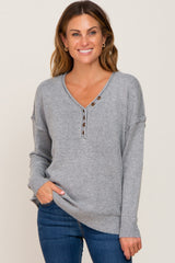 Heather Grey Henley Slit Hem Maternity Top