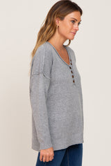 Heather Grey Henley Slit Hem Top