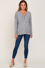 Heather Grey Henley Slit Hem Top