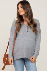 Heather Grey Henley Slit Hem Maternity Top