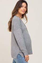 Heather Grey Henley Slit Hem Maternity Top