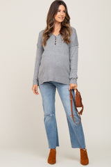 Heather Grey Henley Slit Hem Maternity Top