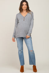 Heather Grey Henley Slit Hem Maternity Top