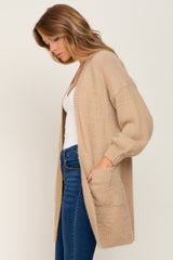 Beige Fuzzy Long Cardigan