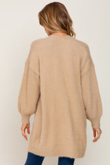 Beige Fuzzy Long Cardigan