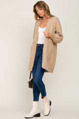 Beige Fuzzy Long Cardigan