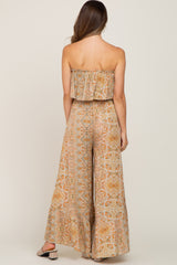 Taupe Floral Sleeveless Wide Leg Maternity Jumpsuit