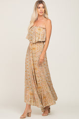 Taupe Floral Sleeveless Wide Leg Jumpsuit