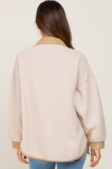 Cream Fleece Colorblock Maternity Coat