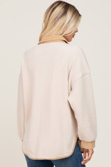 Cream Fleece Colorblock Coat