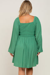 Green Smocked Long Sleeve Maternity Plus Dress