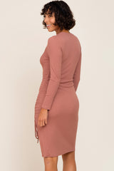 Mauve Ribbed Cinched Slit Dress