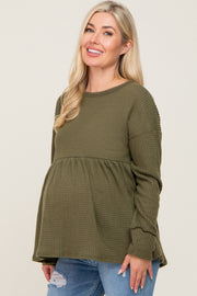 Olive Waffle Knit Long Sleeve Maternity Top