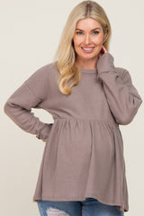 Mocha Waffle Knit Long Sleeve Maternity Top