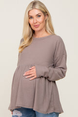 Mocha Waffle Knit Long Sleeve Maternity Top