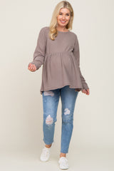 Mocha Waffle Knit Long Sleeve Maternity Top