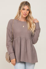 Mocha Waffle Knit Long Sleeve Maternity Top