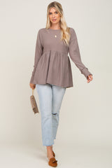 Mocha Waffle Knit Long Sleeve Top