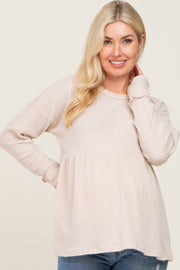 Beige Waffle Knit Long Sleeve Maternity Top