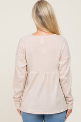 Beige Waffle Knit Long Sleeve Maternity Top