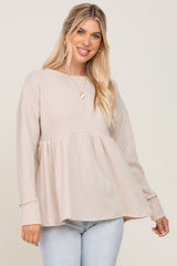 Beige Waffle Knit Long Sleeve Maternity Top