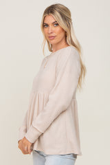 Beige Waffle Knit Long Sleeve Top