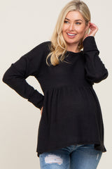 Black Waffle Knit Long Sleeve Maternity Top