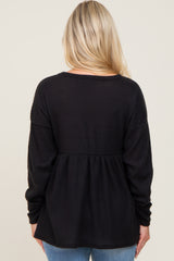 Black Waffle Knit Long Sleeve Maternity Top