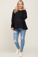 Black Waffle Knit Long Sleeve Maternity Top