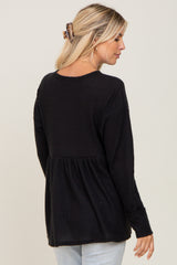 Black Waffle Knit Long Sleeve Top