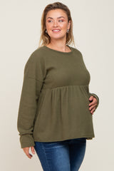 Olive Waffle Knit Long Sleeve Maternity Plus Top