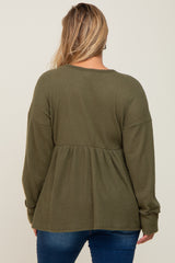 Olive Waffle Knit Long Sleeve Maternity Plus Top