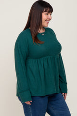 Forest Green Waffle Knit Long Sleeve Plus Top