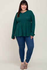 Forest Green Waffle Knit Long Sleeve Plus Top