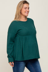 Forest Green Waffle Knit Long Sleeve Maternity Plus Top