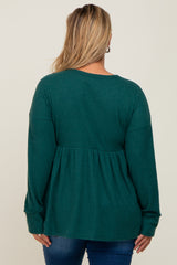 Forest Green Waffle Knit Long Sleeve Maternity Plus Top