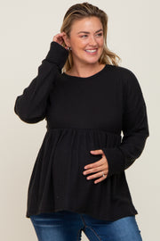 Black Waffle Knit Long Sleeve Maternity Plus Top