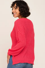 Fuchsia Basic Side Slit Sweater