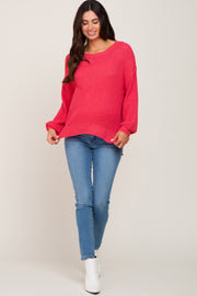 Fuchsia Basic Side Slit Maternity Sweater