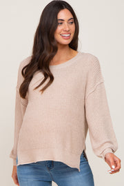 Beige Basic Side Slit Maternity Sweater