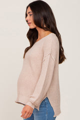 Beige Basic Side Slit Maternity Sweater