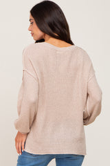 Beige Basic Side Slit Maternity Sweater